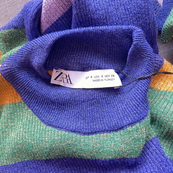 ZARA brand BNWT Long Sleeved top Multicolour Striped shirt w/ metallized fiber S - Picture 7 of 8